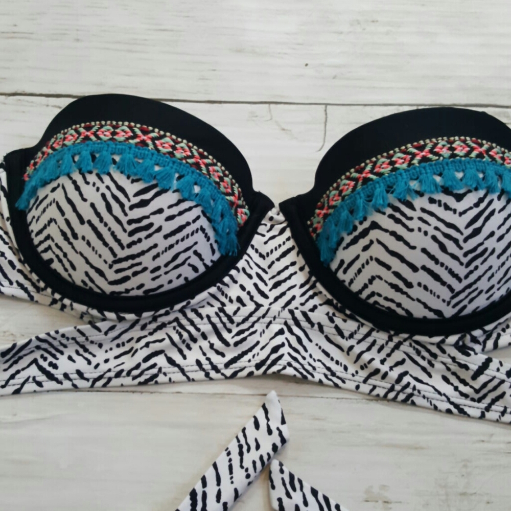 Y2K Hula honey‎ strapless bikini top zebra print major push up bikini top Small